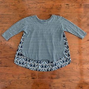 COPY - Loft Blue and Pink Half Sleeve Striped Floral Blouse Shirt Top